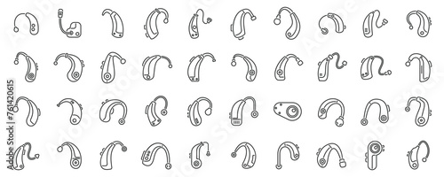 Hearing aid icons set outline vector. Volume loud ear. Health medical device