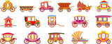 Brougham icons set cartoon vector. Horse carriage. Chariot luxury