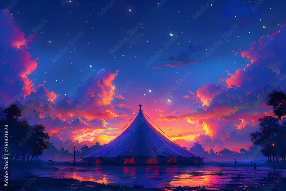 A Tent in the Middle of the Night - obrazy, fototapety, plakaty 