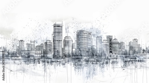Background image with drawings of modern city