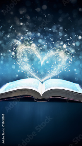 Fantasy book cover with glowing heart and magic lights © kalab