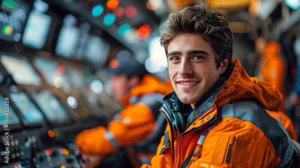 Obraz premium Smiling Man in Orange Jacket