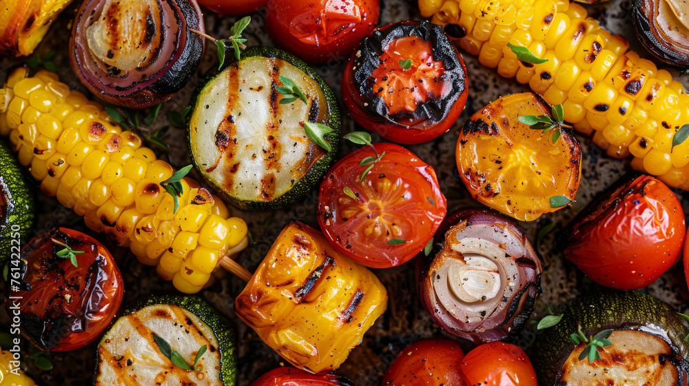 Close-up of delicious grilled vegetables with vibrant colors
