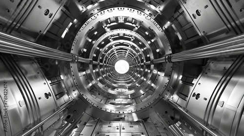 metal structure similar to spaceship interior in black and white