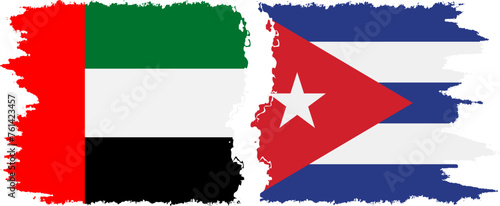 Cuba and United Arab Emirates grunge flags connection vector