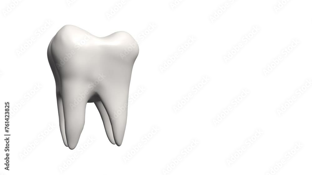 Rotating tooth on white background, copy space, side view. 4K video looped 3D render animation model design. Dental health of teeth whitening and hygiene. Perfect for toothpaste advertising. Rotating tooth on white background, copy space, side view. 4K video looped 3D render animation model design. Dental health of teeth whitening and hygiene. Perfect for toothpaste advertising.