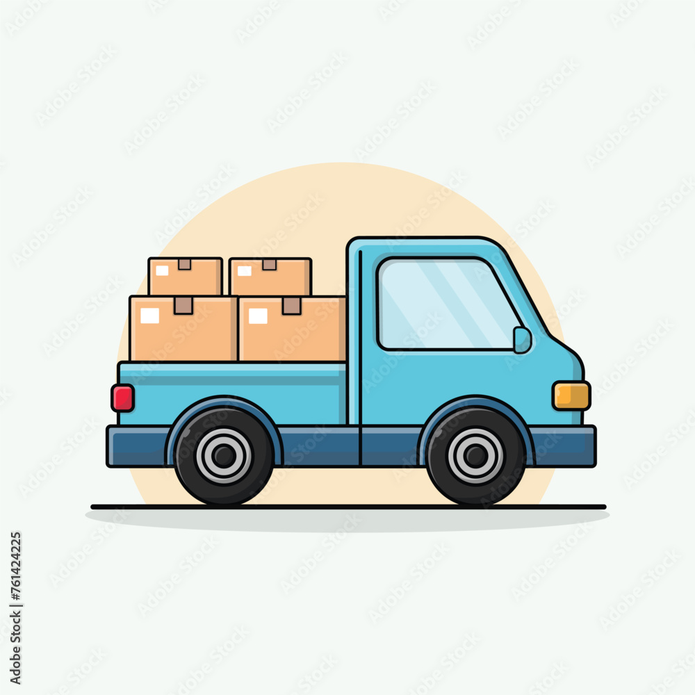 Flat Delivery Truck with Boxes Vector Illustration. Home Delivery Concept Design