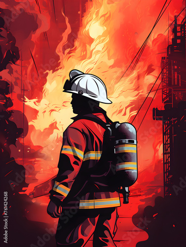 Illustration of a firefighter man, international firefighter day theme