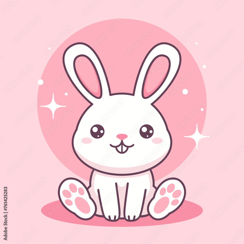 White kawaii bunny on pink background. Vector cute animal character. White kawaii bunny on pink background. Vector cute animal character.