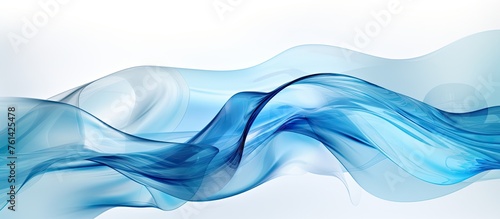 Electric blue waves cascade down a white slope, resembling smoke on water. The liquid shapes create an artistic painting, with plantlike drawings in a rectangular font photo