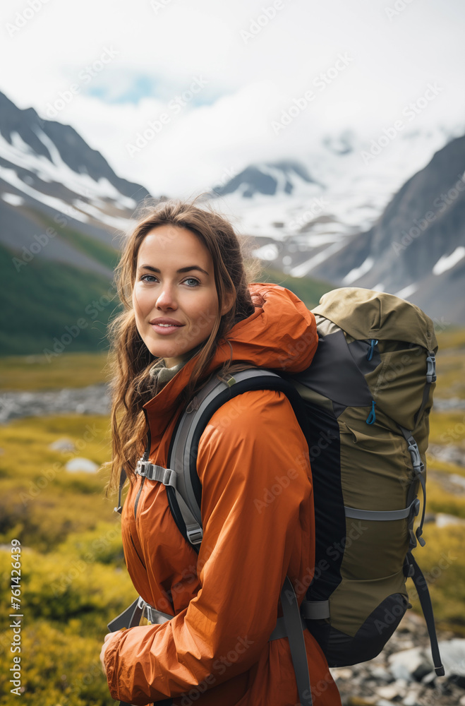 Naklejka premium Woman Hiking in the Wilderness