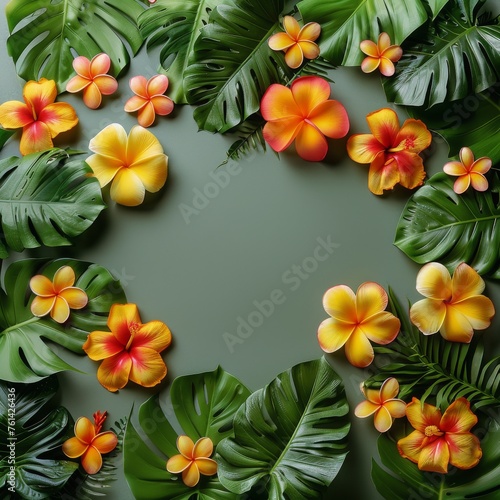 Circular Tropical Arrangement of Leaves and Flowers