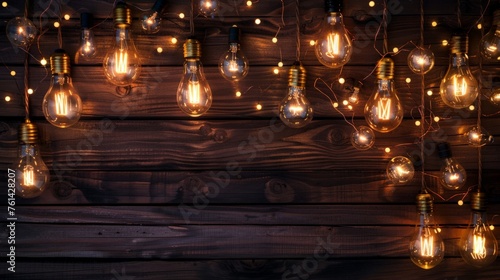 Light bulbs on dark Wooden Background photo