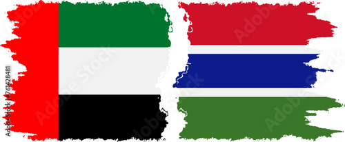 Gambia and United Arab Emirates grunge flags connection vector