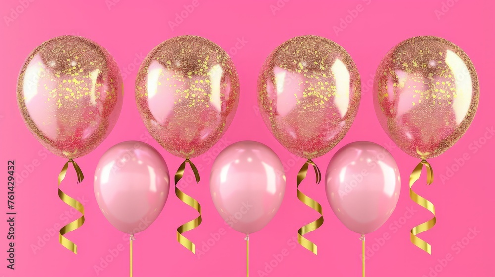 Set of render isolated balloons on ribbons. Realistic decoration background for birthday, anniversary,