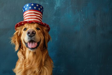Cute Dog Wearing a 4th of July Hat with Space for Copy