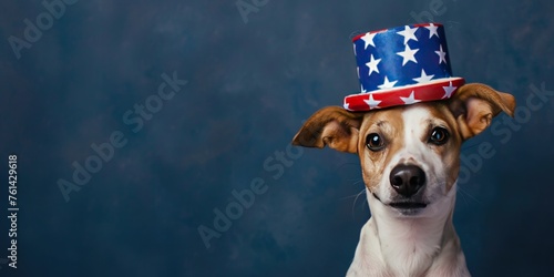 Cute Jack Russell Dog Wearing a 4th of July Hat with Space for Copy © JJAVA