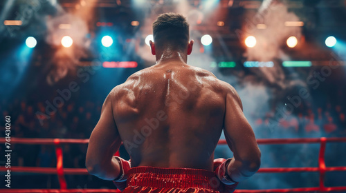Back view of professional boxer in ring
