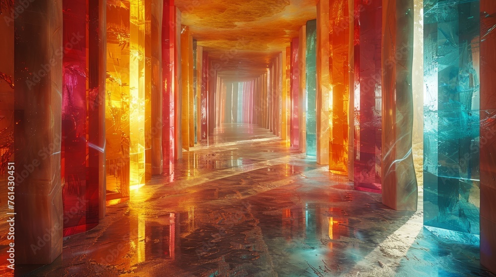 Infinite corridor walls of shimmering crystals