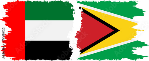 Guyana and United Arab Emirates grunge flags connection vector