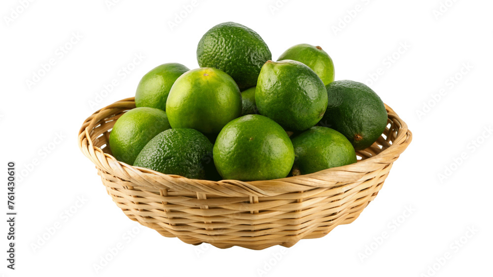 fresh limes in basket isolated on Transparent background. fresh limes in basket isolated on Transparent background.