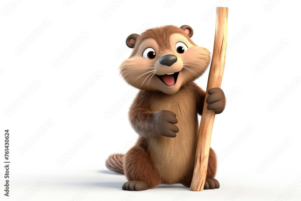 Otter excitedly gripping a wooden stick. Ideal for educational materials, children's stories, or wildlife animations. Conveys curiosity, playfulness, and a touch of wilderness. Otter excitedly gripping a wooden stick. Ideal for educational materials, children's stories, or wildlife animations. Conveys curiosity, playfulness, and a touch of wilderness.