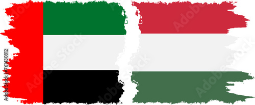 Hungary and United Arab Emirates grunge flags connection vector
