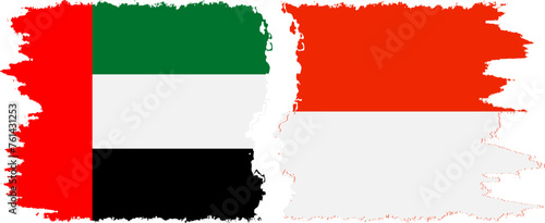 Indonesia and United Arab Emirates grunge flags connection vector