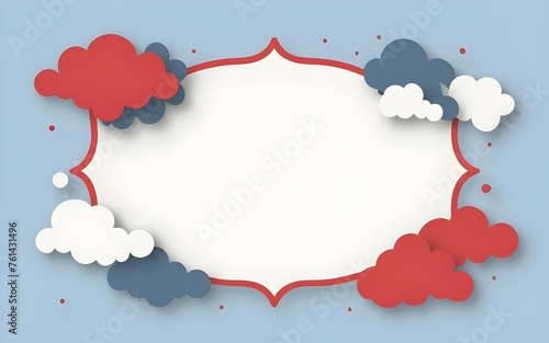 abstract Vintage white frame with red hearts cloud shapes on a light blue background. minimal composition of the border. Generative AI , photo, ai floral 3d frame, ai floral frame, ai generative 