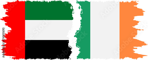Ireland and United Arab Emirates grunge flags connection vector