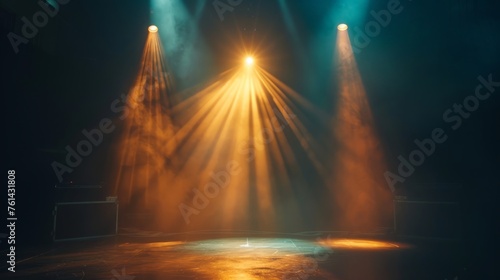 Warm stage spotlight shines in dark background.