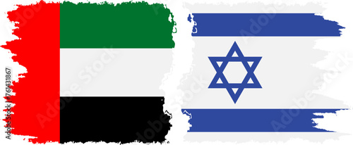 Israel and United Arab Emirates grunge flags connection vector.