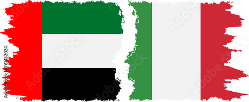 Italy and United Arab Emirates grunge flags connection vector