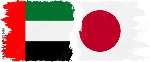 Japan and United Arab Emirates grunge flags connection vector