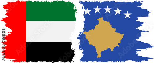 Kosovo and United Arab Emirates grunge flags connection vector