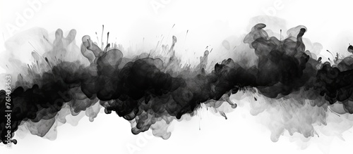 A black ink splash on a white background resembling a cumulus cloud in a monochrome photography style, creating a striking contrast reminiscent of a freezing winter landscape photo