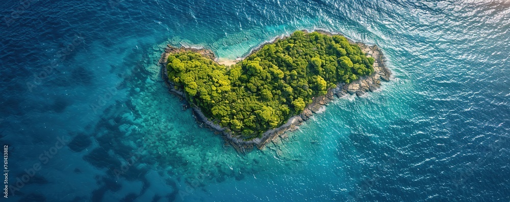 Caribbean Island in the Shape of a Love Heart. Aerial Perspective, Travel Concept.