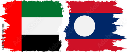 Laos and United Arab Emirates grunge flags connection vector
