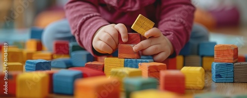 Closeup of a child's hands as she plays with blocks © Svitlana