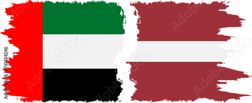 Latvia and United Arab Emirates grunge flags connection vector
