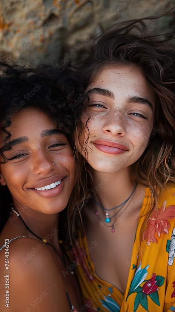 Happy multiracial girlfriends enjoying time together Happy multiracial girlfriends enjoying time together