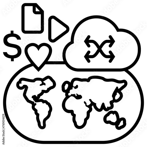 Content & Transit Network, Content Delivery Network Icon - Black, Outline