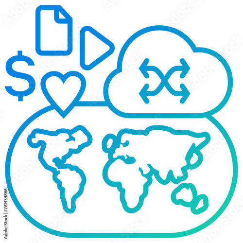 Content & Transit Network, Content Delivery Network Icon - Green, Blue, Gradient, Outline