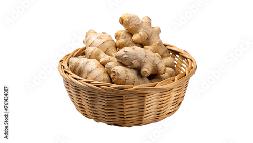 Fresh gingers in a basket isolated on Transparent background.