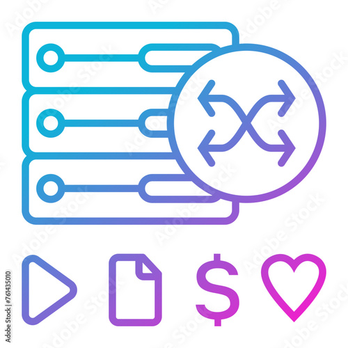 Content & Transit Network, Content Delivery Network Icon - Pink, Blue, Gradient, Outline