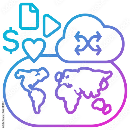 Content & Transit Network, Content Delivery Network Icon - Pink, Blue, Gradient, Outline