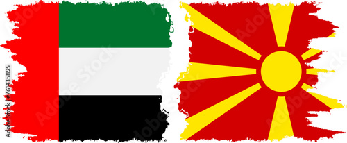 Northern Macedonia and United Arab Emirates grunge flags connection vector