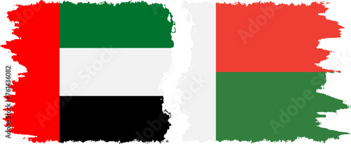 Madagascar and United Arab Emirates grunge flags connection vector