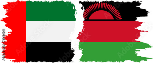 Malawi and United Arab Emirates grunge flags connection vector