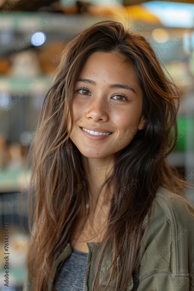 Portrait of smiling young Asian woman or teenager